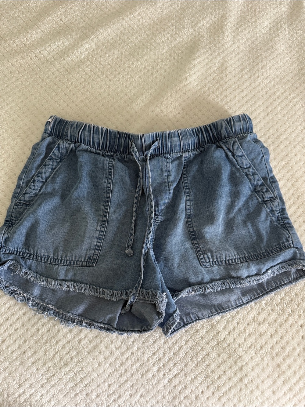 For The Republic Light Blue Drawstring Denim-Style Shorts